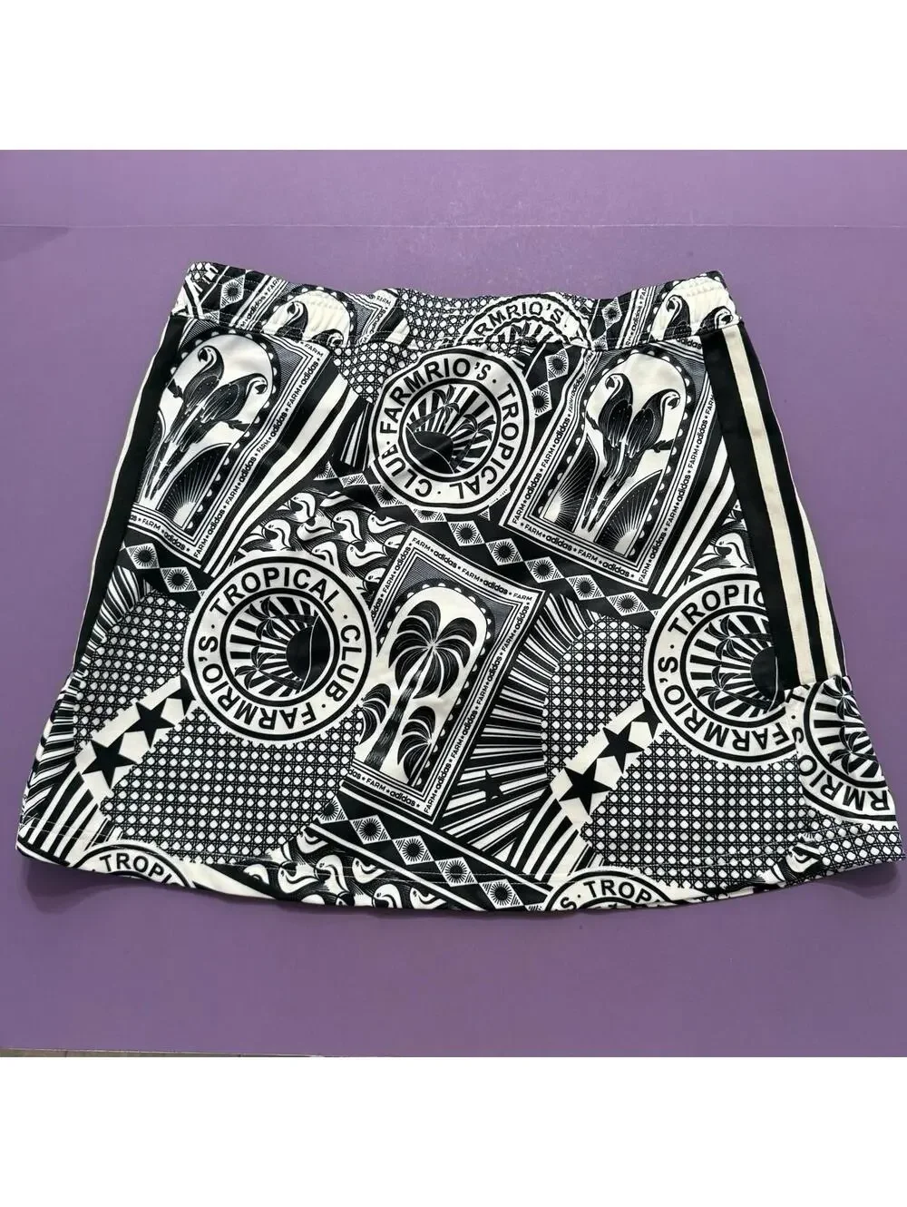 Adidas x Farm Rio Skirt Black White Graphic Print JD6312 Women Size Medium - Picture 3 of 9
